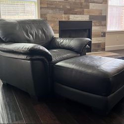 Black Leather Chair With Ottoman