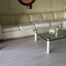 Sectional Sofa Off White Textured Sateen Fabric 