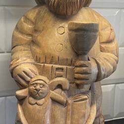 Vintage Hand Carved Mango Wood Santa Old St Nick  18” Cracked See Photos
