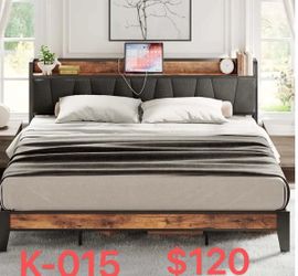 (K-015)LIKIMIO King Size Bed Frame with Storage Headboard and Bed Frame