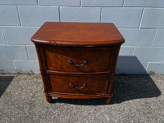 Rattan 2-Drawer Wood Nightstand
