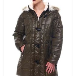Dark Olive Faux Fur Coat