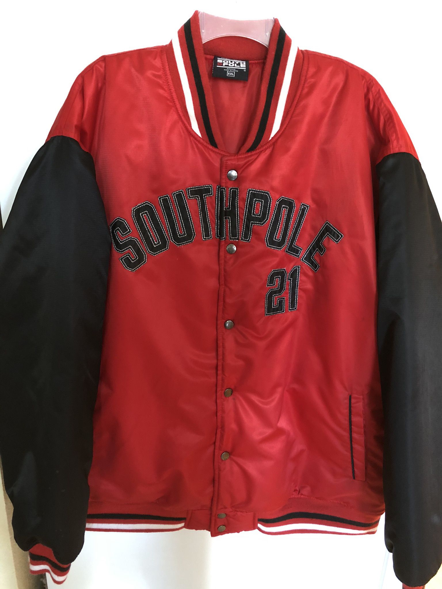 Vintage Y2K South Pole Varsiety Bomber Jacket Size Mens XXL Black And Red