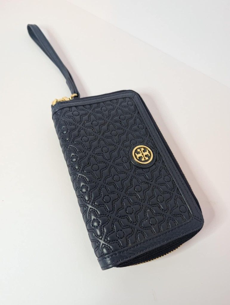 Tory Burch Blue Leather Gold Tone Wallet/Wristlet