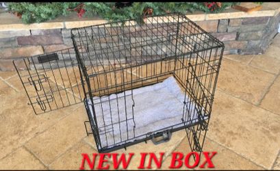 NEW IN BOX 24" 2 door sm'md dog crate & tray add a bed for $10. Portable folding puppy cage Jaula de mascota nuevo