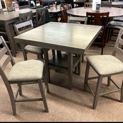 ✅️✅️5 pc  gray finish wood and fabric counter height dining table set✅️✅️
