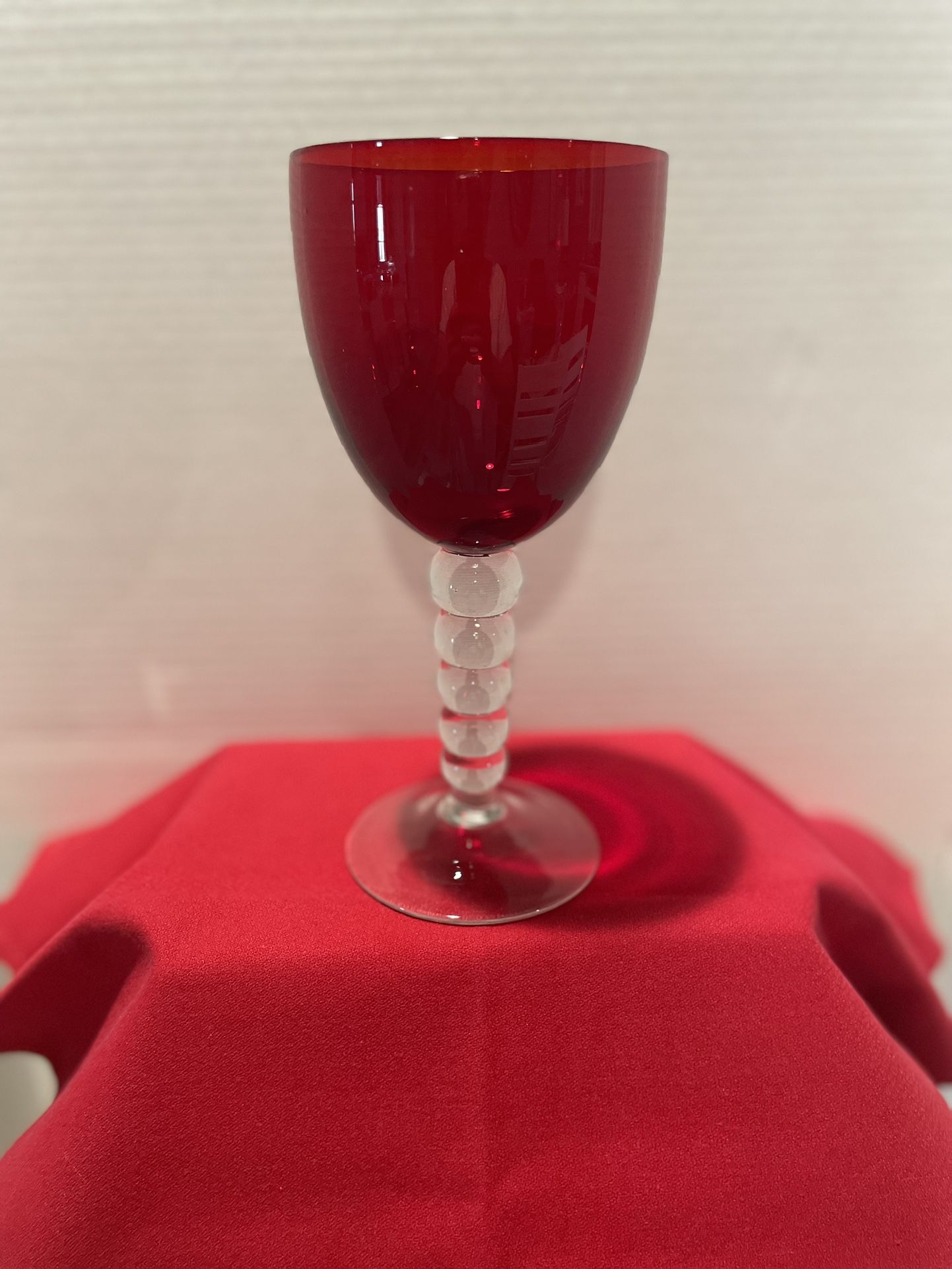 Vintage Ruby Red Goblet w/Stacked Bubble Stem