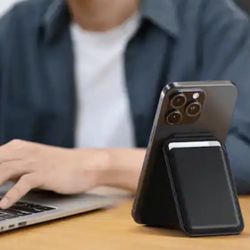  Vegan-Leather Magnetic Wallet Stand - Black