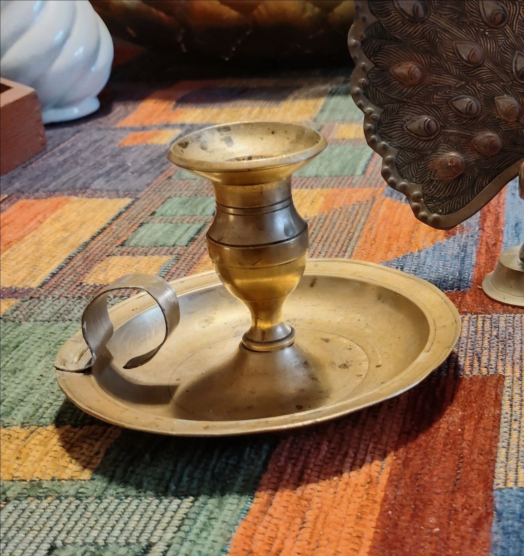 VINTAGE HEAVY MADE BRASS HANDHELD CANDLE HOLDER FROM SPAIN