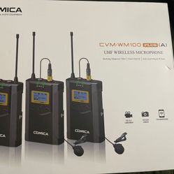 Comica CVM-WM100PLUS - Wireless Microphone System for Cameras, Camcorders, Smartphones, Laptops, Professional UHF Wireless Lavalier Lapel Microphone w