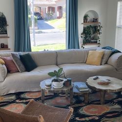 Modern Linen Slipcover Sofa – 114” Wide