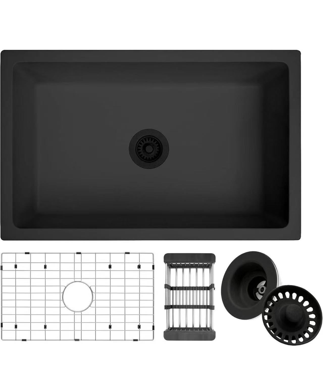 Undermount Kitchen Sink 30 Inch Matte Black Kitchen Sink Granite Composite Single Bowl Kitchen SinkKitchen Sink Undermount With Accessories