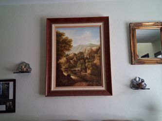Canvas painting signed perfect wood frame.Extra large picture