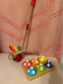 Hape Wooden Push & Pull Butterfly Walking Toy and Mushroom Mood Shakers Toddler Toys