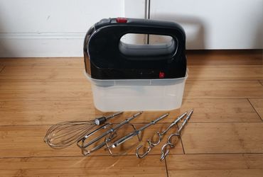 Oster 5 Ultra Power Speed Hand Mixer with Turbo Boost, Stainless Steel Whisk, Beaters, Dough Hooks & Snap-On Storage Case, Lightweight