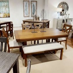 Dining Set Table With 4 Chairs & Bench 