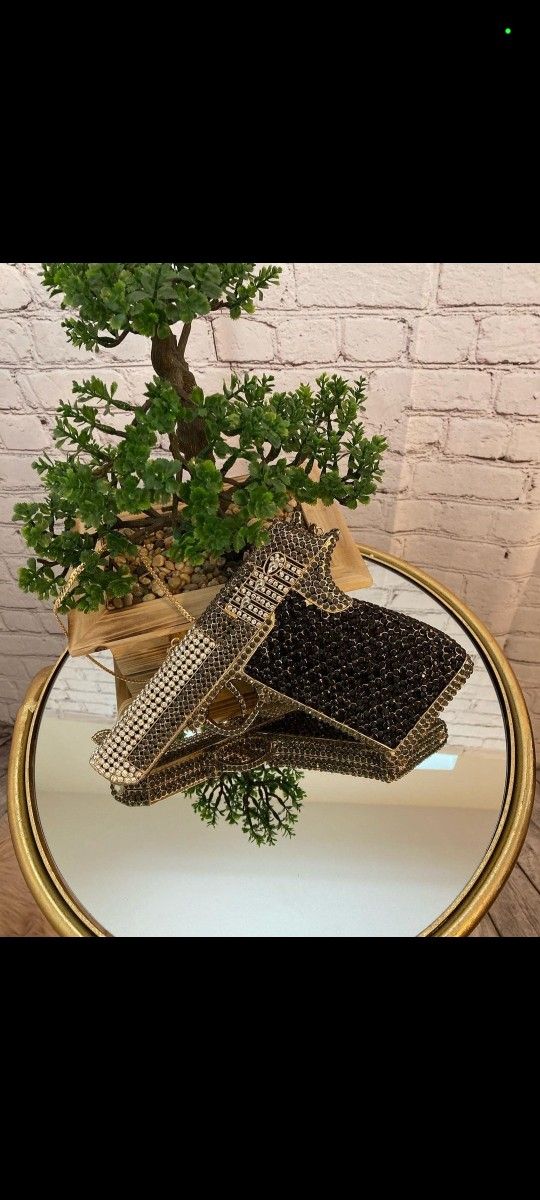 Rhinestone Pistol Handbag With Strap..