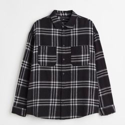 H&M Black Plaid Flannel Button-Up Shirt