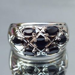 Gorgeous Women's Sapphire Sterling Silver Ring, 7 Oval Cut Gemstones - Size 8
