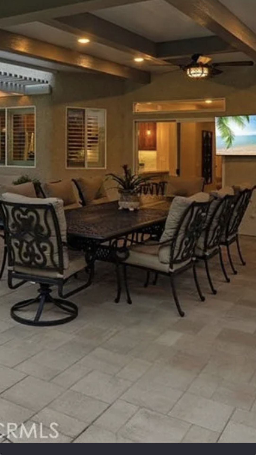 Outdoor Patio Chairs  - Not The Table- 8 Chairs and 2 Swivel Chairs  Bronze With Beige Outdoor Cushions