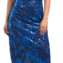 JS COLLECTIONS Sleeveless Sequin Gown With Illusion Shoulder