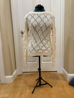 Women’s Size S White Sweater — 100% Cotton — Crochet