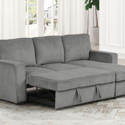 Brand New Grey Corduroy Sectional Sofa Storage Sleeper 