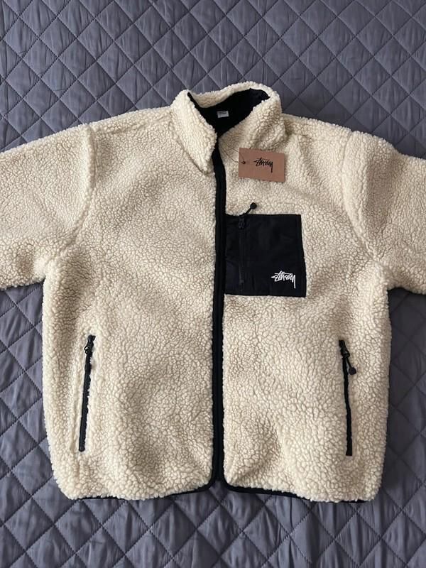 STUSSY 8 BALL BEIGE SHERPA FLEECE REVERSIBLE JACKET