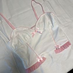Pink And White Bow Top