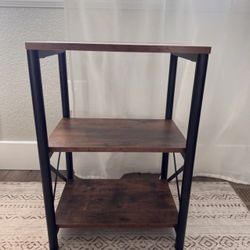 End Table with 3-Tier Storage Shelves,Modern Rustic Brown & Black Metal Side Table for Living Room, Bedroom, or Office