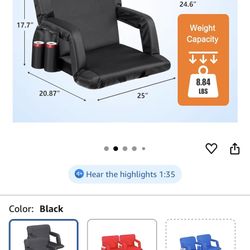  1 Stadium Seats for Bleachers w/Back Support Padded Cushions 20.5"/25" Wide Comfortable Bleacher Chairs with armrest, Portable & Reclining Desig