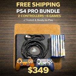 Sony PS4 Pro 1TB Console Bundle Used 2 Controllers 6 Games Watch Dogs Uncharted
