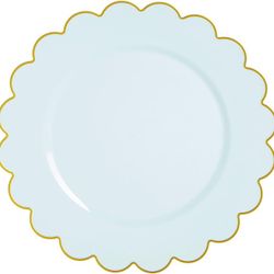 Sparkle and Bash 50-Pack Baby Blue Disposable Plates - Scalloped Plastic Plates with Gold Foil Rim for Birthday Party, Baby Shower (9 Inches)

