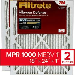 Filtrete 18x24x1 Air Filter, MPR 1000, MERV 11, Micro Allergen Defense 3-Month Pleated 1-Inch Air Filters, 2 Filters
105
