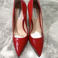 Steve Madden Vala Red SZ 10 Patent Leather Heels Pointed Toe Stiletto Pumps $79