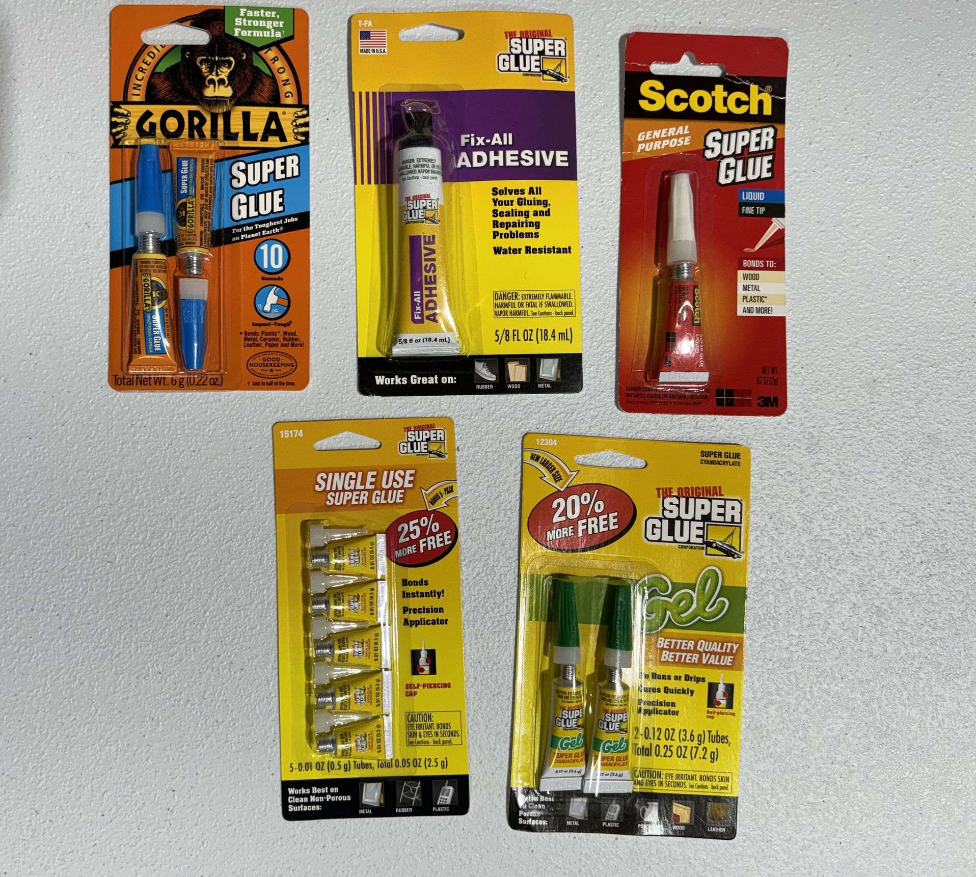 NEW! Lot Of 5 MULTI USE SUPER GLUE Item