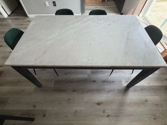 Marble Top Dining Table with 4 Green Velvet Chairs