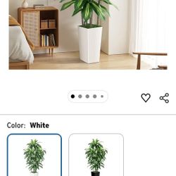 Artificial Dracaena Tree Indoor, 5FT Tall Fake Tree with White Tall Planter, Artificial Tree Fake Yucca Potted Tree for Home Office Living Room Decor,