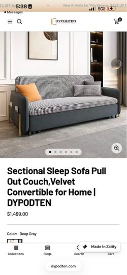 Sectional Sleep Sofa Pull Out Couch,Velvet Convertible for Home | DYPODTEN