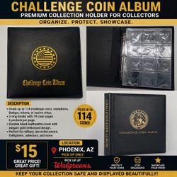 Challenge Coin Collection Album Binder – Holds 114 Coins, Medallions & Military Challenge Coins