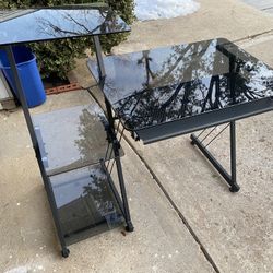 Glass desk with storage shelves 