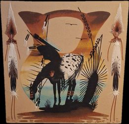 Authentic Navajo Sand Painting by Ben Matchers - Large 16"x16" Vintage Art