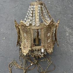 VTG Spanish Brass Perforated Hanging Chandelier 