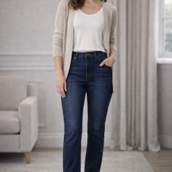 Talbots Flawless Five Pocket Straight Jeans Petite 8P Dark Wash Stretch