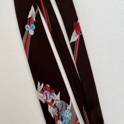 Vintage Leonard Paris Silk Floral Tie Made In Italy Brown Blue Red Tropical Fish