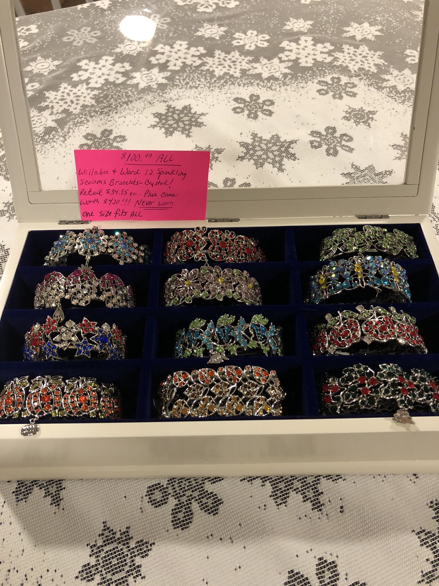 Willabee & Ward 12 Sparkling Seasons Crystal Bracelets With Display/storage Case New!