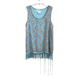 Mia Chica Big Girl’s Floral Sleeveless Top with Fringe Hem size M Blue