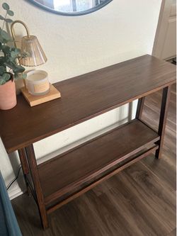 Weathered brown Haverhill Consol Table with shelf