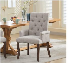 Gecheer Upholstered Chenille Dining Chair with Curved Wood Legs, Tufted Back, Beige Multiple Family Members can use it for Daily Dining, Resting -W114