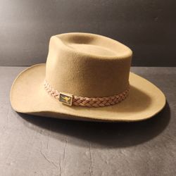 Australian Outback Collection Jackeroo Pure Fur Felt Genuine Leather Hat Size 7 Brown Authentic